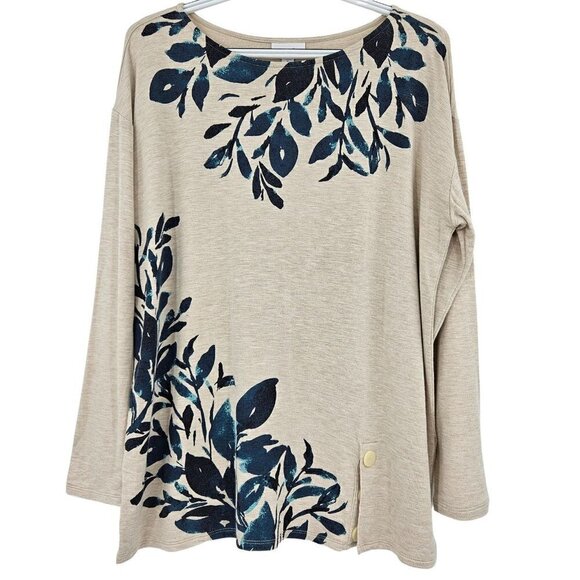 J. Jill Pure Jill Floral Print Top Beige Women's M Lightweight Boho Hippie Artsy - Picture 1 of 10